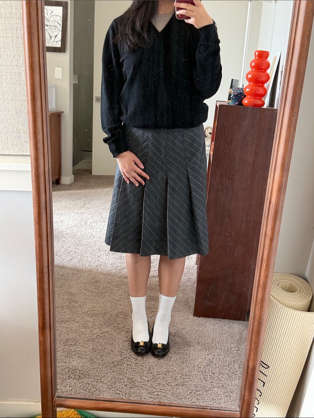 Vintage wool Gray Pinstripe Pleated A-Line Skirt